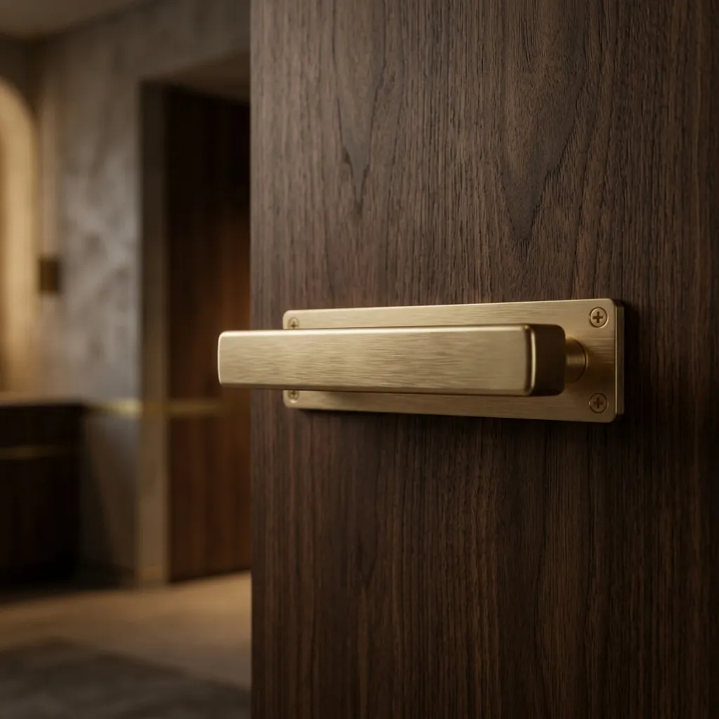 Solid forged brushed brass door handle